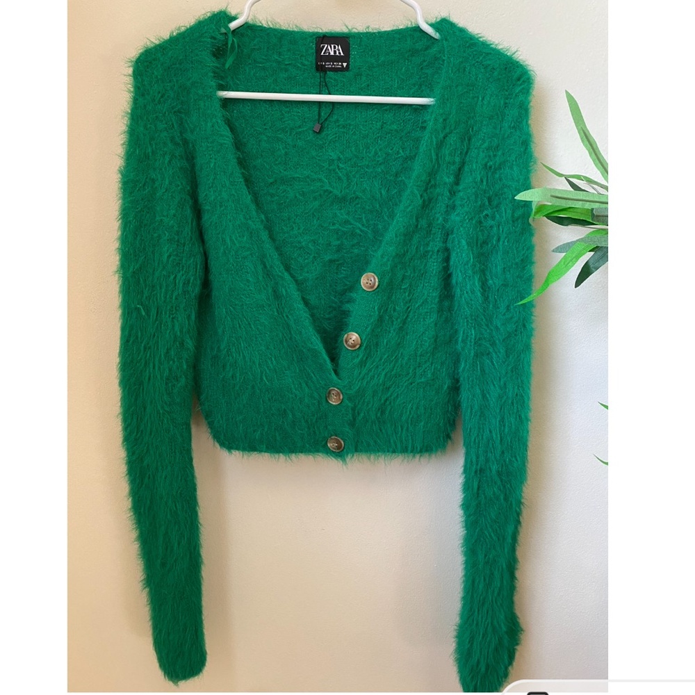 Green Zara fuzzy cardigan